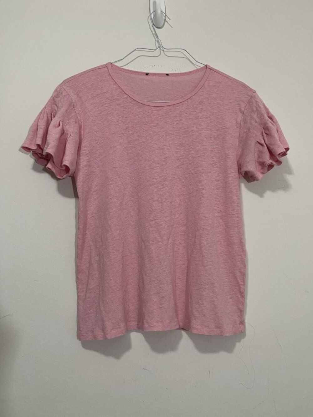 J. Crew Womens Pink Linen Flutter Sleeve T-shirt Size S/M Lightweight Minimalist